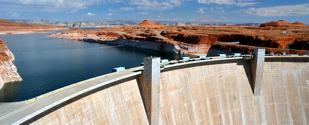 An aerial view of the Hoover Dam in Nevada.