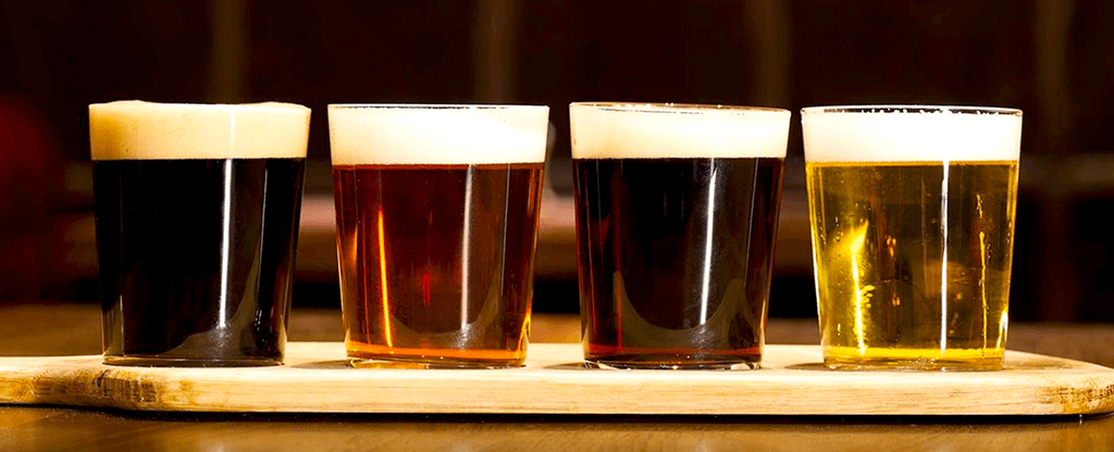 A beer flight at Public House in Las Vegas, Nevada.